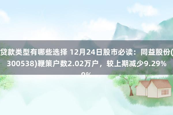 贷款类型有哪些选择 12月24日股市必读：同益股份(300538)鞭策户数2.02万户，较上期减少9.29%