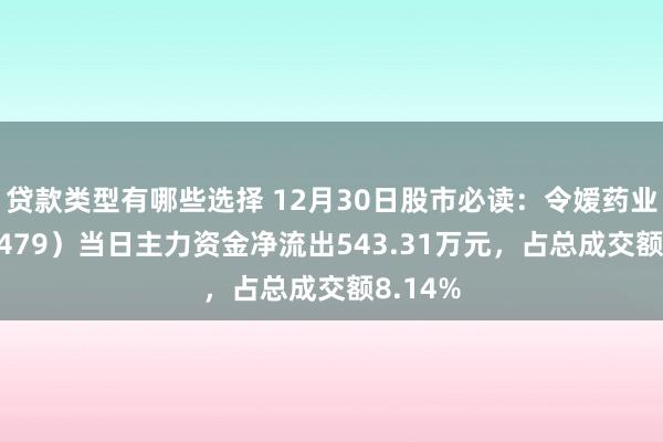 贷款类型有哪些选择 12月30日股市必读：令嫒药业（600479）当日主力资金净流出543.31万元，占总成交额8.14%