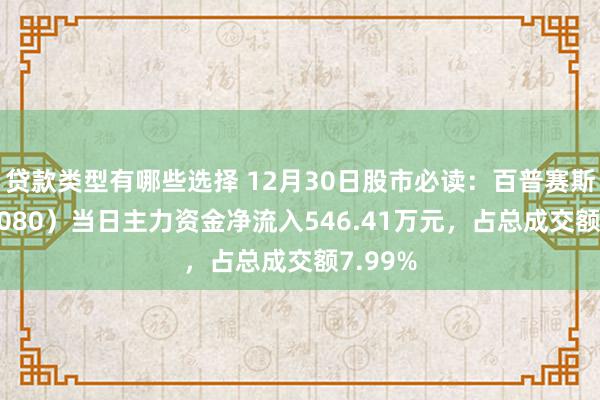 贷款类型有哪些选择 12月30日股市必读：百普赛斯（301080）当日主力资金净流入546.41万元，占总成交额7.99%