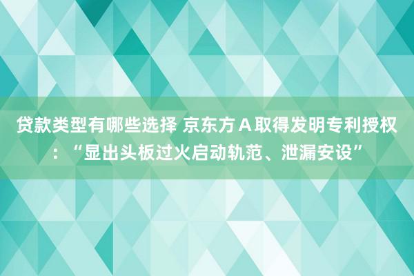 贷款类型有哪些选择 京东方Ａ取得发明专利授权：“显出头板过火启动轨范、泄漏安设”