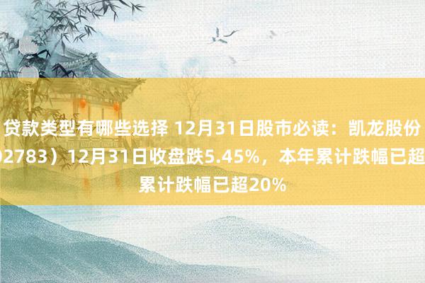 贷款类型有哪些选择 12月31日股市必读：凯龙股份（002783）12月31日收盘跌5.45%，本年累计跌幅已超20%