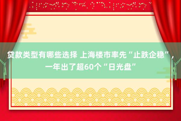 贷款类型有哪些选择 上海楼市率先“止跌企稳”，一年出了超60个“日光盘”