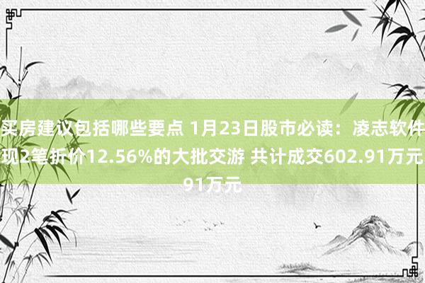 买房建议包括哪些要点 1月23日股市必读：凌志软件现2笔折价12.56%的大批交游 共计成交602.91万元