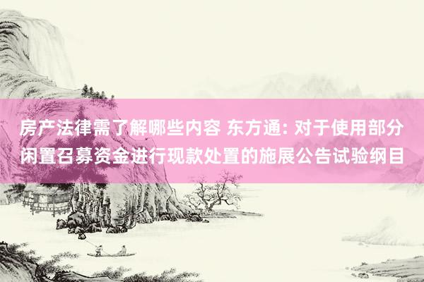 房产法律需了解哪些内容 东方通: 对于使用部分闲置召募资金进行现款处置的施展公告试验纲目