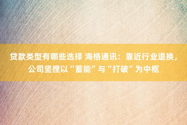 贷款类型有哪些选择 海格通讯：靠近行业退换，公司坚捏以“蓄能”与“打破”为中枢