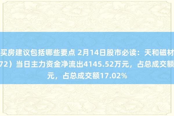 买房建议包括哪些要点 2月14日股市必读：天和磁材（603072）当日主力资金净流出4145.52万元，占总成交额17.02%