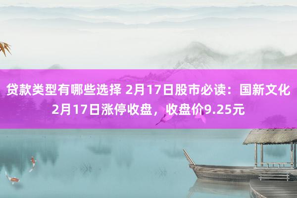 贷款类型有哪些选择 2月17日股市必读：国新文化2月17日涨停收盘，收盘价9.25元