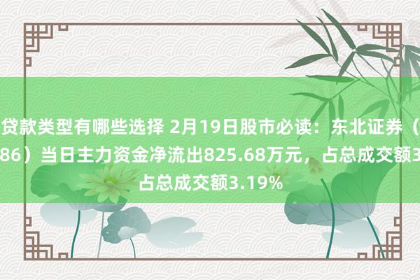 贷款类型有哪些选择 2月19日股市必读：东北证券（000686）当日主力资金净流出825.68万元，占总成交额3.19%