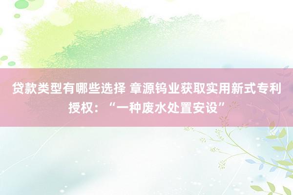 贷款类型有哪些选择 章源钨业获取实用新式专利授权：“一种废水处置安设”