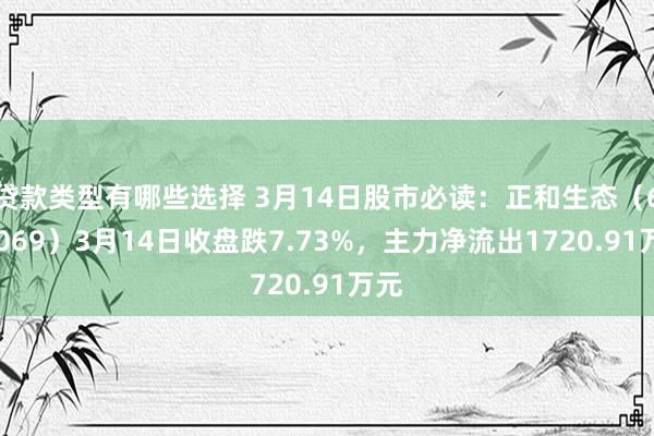 贷款类型有哪些选择 3月14日股市必读：正和生态（605069）3月14日收盘跌7.73%，主力净流出1720.91万元