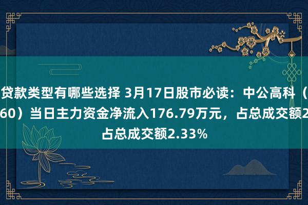 贷款类型有哪些选择 3月17日股市必读：中公高科（603860）当日主力资金净流入176.79万元，占总成交额2.33%